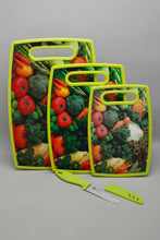 Load image into Gallery viewer, Green Printed Cutting Board With Knife (4 Piece Set)
