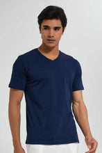 تنزيل الصورة على معرض الصور، Redtag-Navy-V-Neck-Basic-T-Shirt-V-Neck-Tees-Men's-