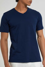 تنزيل الصورة على معرض الصور، Redtag-Navy-V-Neck-Basic-T-Shirt-V-Neck-Tees-Men's-