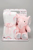 White/Pink Baby Blanket With Toy Elephant - REDTAG
