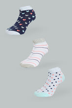 Load image into Gallery viewer, Redtag-Assorted-Printed-Ankle-Socks-(Pack-Of-3)-365,-Colour:Assorted,-Filter:Women's-Clothing,-Non-Sale,-Section:Women,-Women-Socks-Women's-