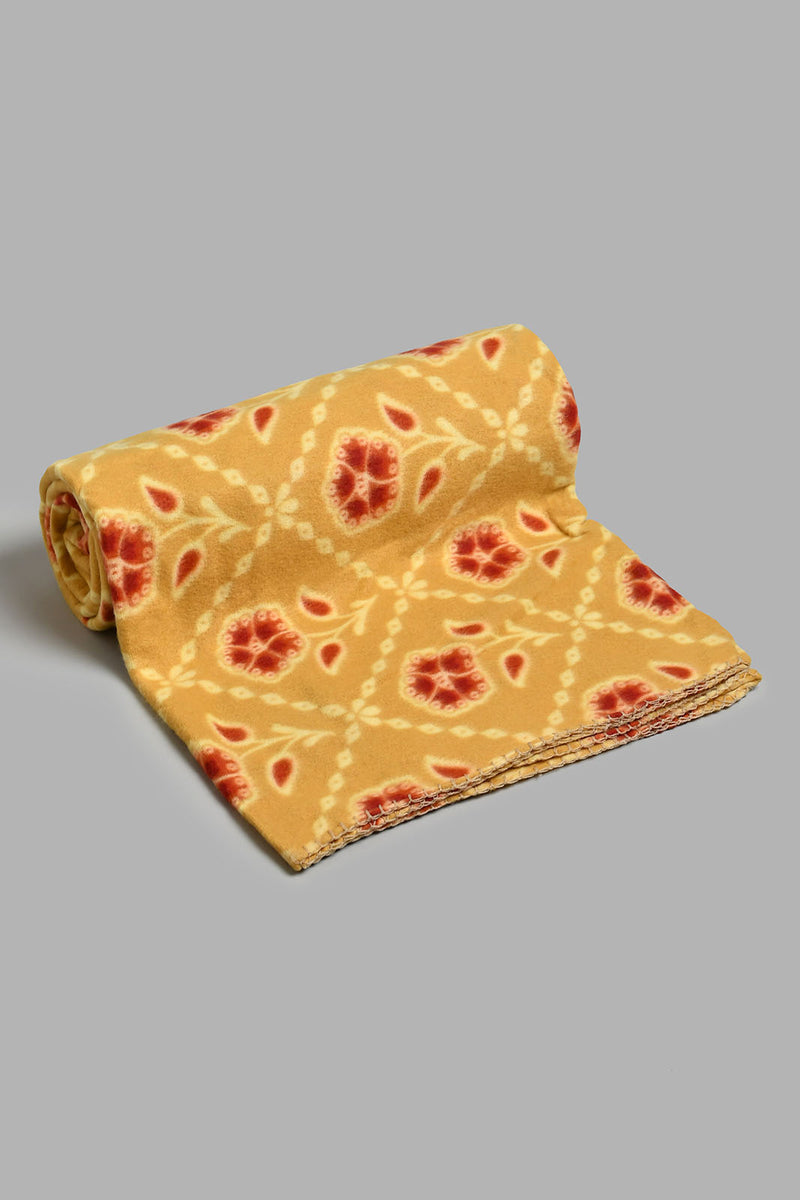Redtag-Mustard-Colour-Floral-Printed-Single-Fleece-Blanket-Blankets-Home-Bedroom-