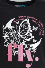 Load image into Gallery viewer, Redtag-Black-Graphic-T-Shirt-Cropped-Tops-Senior-Girls-9 to 14 Years
