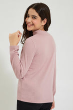 تنزيل الصورة على معرض الصور، Redtag-Light-Pink-Rib-Highneck-T-Shirt-Plain-Senior-Girls-9 to 14 Years
