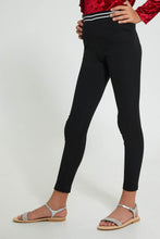تنزيل الصورة على معرض الصور، Redtag-Black-Jacquard-Legging-With-Waistband-Leggings-Senior-Girls-9 to 14 Years