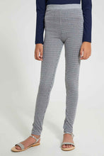 تنزيل الصورة على معرض الصور، Redtag-Grey/White-Jacquard-Legging-With-Waistband-Leggings-Senior-Girls-9 to 14 Years