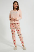 تنزيل الصورة على معرض الصور، Redtag-Peach-Printed-Fleece-Pyjama-Set-Pyjama-Sets-Women's-