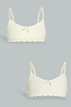 Load image into Gallery viewer, Redtag-Light-Yellow/White-Stripes-X-Light-Yellow-Bra-(2Pack)-Non-Padded-Senior-Girls-9 to 14 Years
