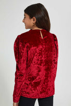 تنزيل الصورة على معرض الصور، Redtag-Red-Velvet-Top-With-Lurex-Sleeve-Blouses-Senior-Girls-9 to 14 Years