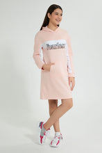 تنزيل الصورة على معرض الصور، Redtag-Pink/White-Colorblocking-Hooded-Dress-Dresses-Senior-Girls-9 to 14 Years