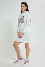 تنزيل الصورة على معرض الصور، Redtag-Grey-Melange-Graphic-Hooded-SweaT-Shirts-Dresses-Senior-Girls-9 to 14 Years