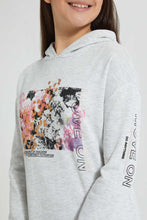تنزيل الصورة على معرض الصور، Redtag-Grey-Melange-Graphic-Hooded-SweaT-Shirts-Dresses-Senior-Girls-9 to 14 Years
