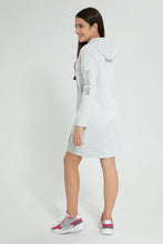 تنزيل الصورة على معرض الصور، Redtag-Grey-Melange-Graphic-Hooded-SweaT-Shirts-Dresses-Senior-Girls-9 to 14 Years