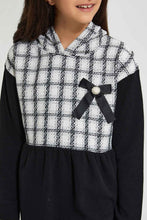 تنزيل الصورة على معرض الصور، Redtag-Black/Tweeds-Hooded-Dress-Dresses-Senior-Girls-9 to 14 Years
