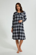 تنزيل الصورة على معرض الصور، Redtag-White/Black-Flannel-Yarn-Dyed-Nightgown-Nightgowns-Women's-
