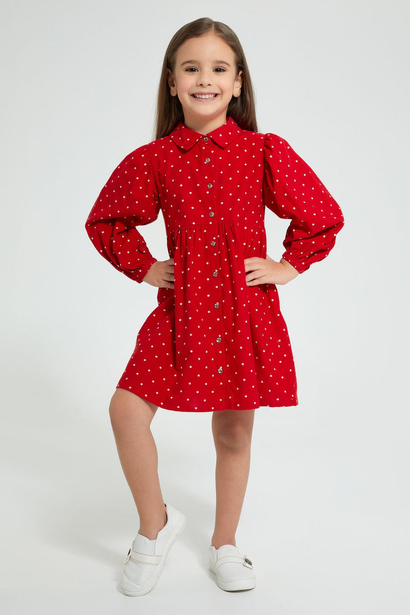 Redtag-Red-Polka-Dot-Dress-Dresses-Girls-2 to 8 Years