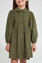 تنزيل الصورة على معرض الصور، Redtag-Olive-Polka-Dot-Dress-Dresses-Girls-2 to 8 Years