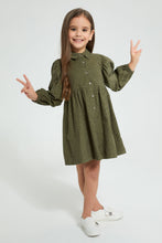 تنزيل الصورة على معرض الصور، Redtag-Olive-Polka-Dot-Dress-Dresses-Girls-2 to 8 Years