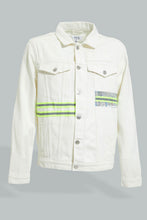 Load image into Gallery viewer, Redtag-White-Denim-Jacket-With-Reflective-Tape-Colour:White,-Filter:Men's-Clothing,-Men-Jackets,-New-In,-New-In-Men,-Non-Sale,-Section:Men,-W21B-Men's-