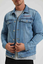 Load image into Gallery viewer, Redtag-Indigo-Denim-Jacket-With-Back-Print-Colour:Indigo,-Filter:Men's-Clothing,-Men-Jackets,-New-In,-New-In-Men,-Non-Sale,-Section:Men,-W21B-Men's-