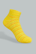 Load image into Gallery viewer, Redtag-Yellow/Grey/Navy-Yarn-Dyed-Stripe-Ankle-Socks-(3-Pack)-Ankle-Length-Women's-