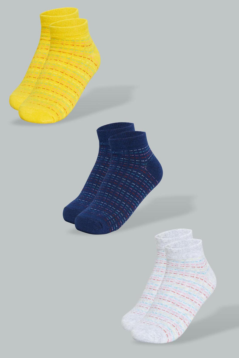 Redtag-Yellow/Grey/Navy-Yarn-Dyed-Stripe-Ankle-Socks-(3-Pack)-Ankle-Length-Women's-