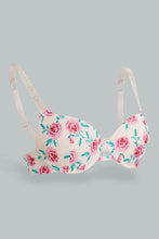 Load image into Gallery viewer, Redtag-Ivory-Floral-Printed-T-Shirt-Bra-T-Shirt-Bras-Women's-