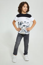 Load image into Gallery viewer, Redtag-Black/White-Panelled-Splat-Print-T-Shirt-Cut-And-Sewn-Boys-2 to 8 Years