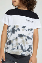 Load image into Gallery viewer, Redtag-Black/White-Panelled-Splat-Print-T-Shirt-Cut-And-Sewn-Boys-2 to 8 Years
