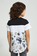 Load image into Gallery viewer, Redtag-Black/White-Panelled-Splat-Print-T-Shirt-Cut-And-Sewn-Boys-2 to 8 Years