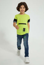 تنزيل الصورة على معرض الصور، Redtag-Lime-Green-T-Shirt-With-Zipper-Pocket-All-Over-Prints-Boys-2 to 8 Years