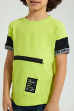 تنزيل الصورة على معرض الصور، Redtag-Lime-Green-T-Shirt-With-Zipper-Pocket-All-Over-Prints-Boys-2 to 8 Years