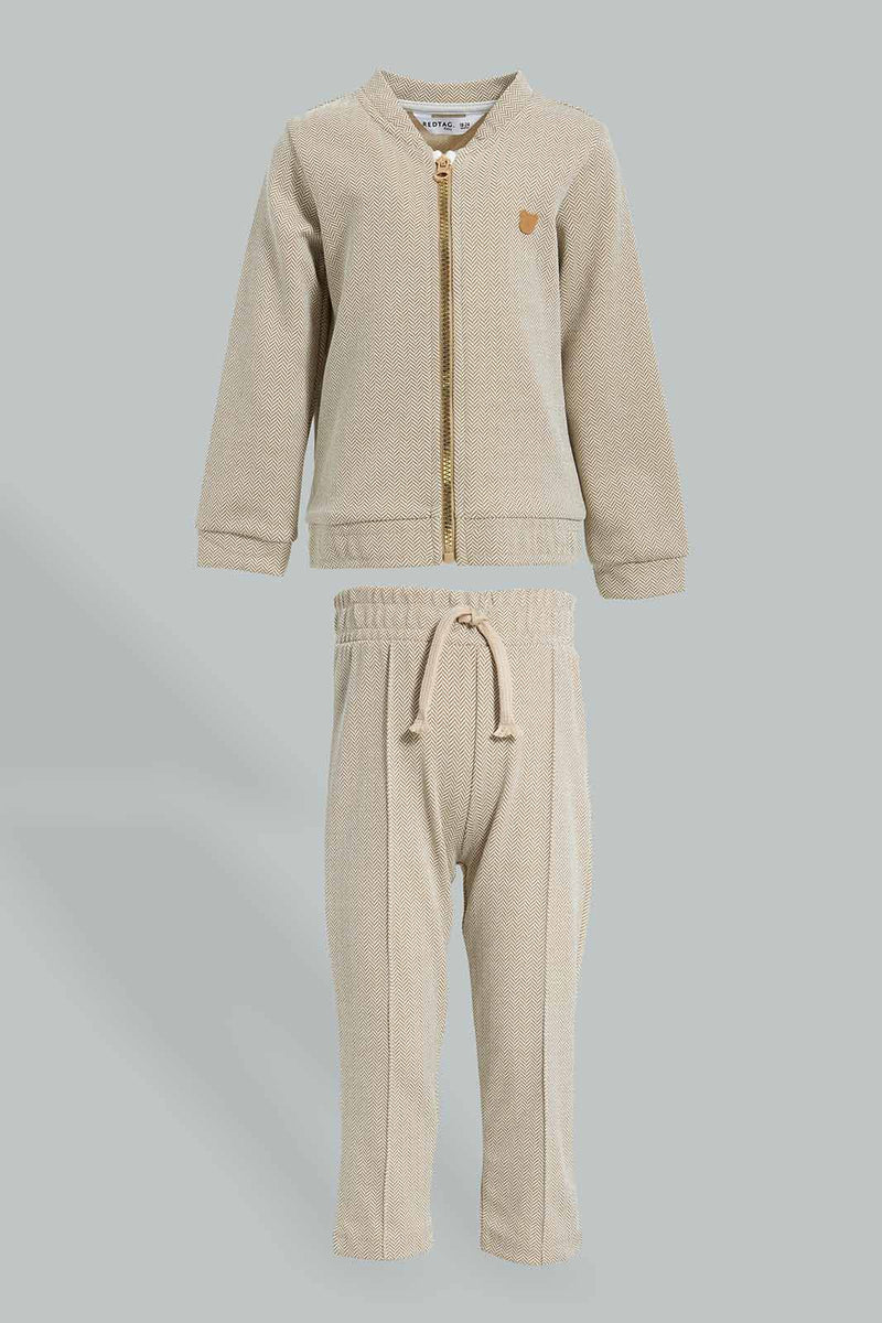 Redtag-Beige-Woven-Striped-Zip-Through-Jog-Set-Jog-Sets-Infant-Boys-3 to 24 Months