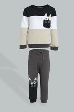 تنزيل الصورة على معرض الصور، Redtag-Beige-Black-And-White-Novelty-Style-Jog-Sets-Infant-Boys-3 to 24 Months