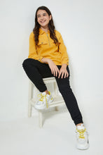Load image into Gallery viewer, Redtag-Mustard-Cordurouy-Collared-Top-Blouses-Senior-Girls-9 to 14 Years