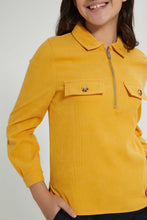 Load image into Gallery viewer, Redtag-Mustard-Cordurouy-Collared-Top-Blouses-Senior-Girls-9 to 14 Years