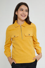 Load image into Gallery viewer, Redtag-Mustard-Cordurouy-Collared-Top-Blouses-Senior-Girls-9 to 14 Years