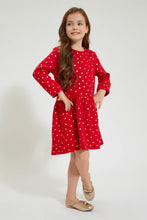 تنزيل الصورة على معرض الصور، Redtag-Red-Polka-Dot-Printed-Dress-Dresses-Girls-2 to 8 Years