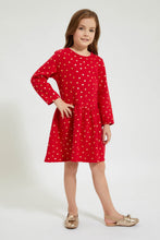 تنزيل الصورة على معرض الصور، Redtag-Red-Polka-Dot-Printed-Dress-Dresses-Girls-2 to 8 Years