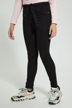 Load image into Gallery viewer, Redtag-Black-Paperbagwaist-Jegging-With-Belt-Jeggings-Senior-Girls-9 to 14 Years