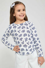 تنزيل الصورة على معرض الصور، Redtag-Navy-Printed-Floral-Drop-Needle-T-Shirt-Long-Sleeves-Girls-2 to 8 Years
