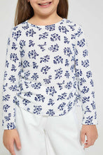 تنزيل الصورة على معرض الصور، Redtag-Navy-Printed-Floral-Drop-Needle-T-Shirt-Long-Sleeves-Girls-2 to 8 Years