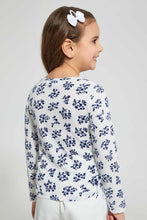 تنزيل الصورة على معرض الصور، Redtag-Navy-Printed-Floral-Drop-Needle-T-Shirt-Long-Sleeves-Girls-2 to 8 Years