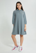 تنزيل الصورة على معرض الصور، Redtag-Grey-Pleated-Hooded-Dress-Dresses-Senior-Girls-9 to 14 Years