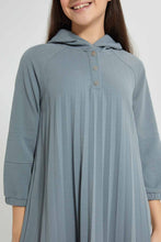 تنزيل الصورة على معرض الصور، Redtag-Grey-Pleated-Hooded-Dress-Dresses-Senior-Girls-9 to 14 Years