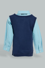 تنزيل الصورة على معرض الصور، Redtag-Navy-Pull-Over-With-Shirt-And-Bow-Casual-Set-Sets-Infant-Boys-3 to 24 Months