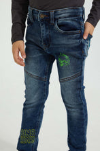 Load image into Gallery viewer, Redtag-Dark-Wash-Dino-Embroidery-5-Pkt-Jean-Jeans-Pull-On-Boys-2 to 8 Years