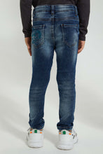 Load image into Gallery viewer, Redtag-Dark-Wash-Dino-Embroidery-5-Pkt-Jean-Jeans-Pull-On-Boys-2 to 8 Years