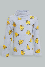تنزيل الصورة على معرض الصور، Redtag-Grey-Simba-Printed-High-Neck-Tshirt-Long-Sleeves-Infant-Boys-3 to 24 Months