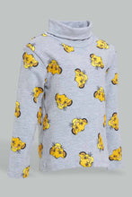 تنزيل الصورة على معرض الصور، Redtag-Grey-Simba-Printed-High-Neck-Tshirt-Long-Sleeves-Infant-Boys-3 to 24 Months